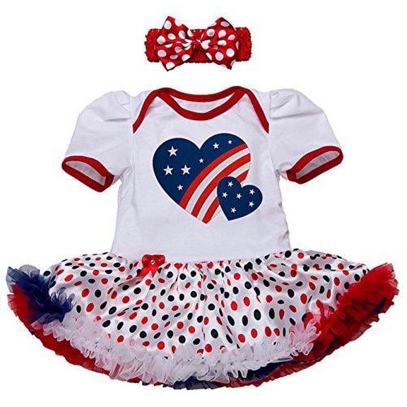 StylesILove Infant Toddler Girl 4th of July US Flag Holiday Short Sleeve Romper Tutu Skirt Headband 2pcs Set
