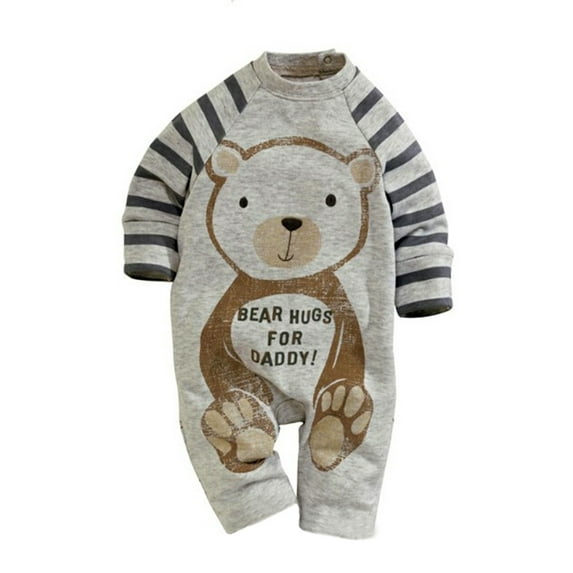 StylesILove Infant Toddler Long Sleeve Soft Cotton Unisex Baby Coverall Jumpsuit (80/6-12 Months, Bear Grey)
