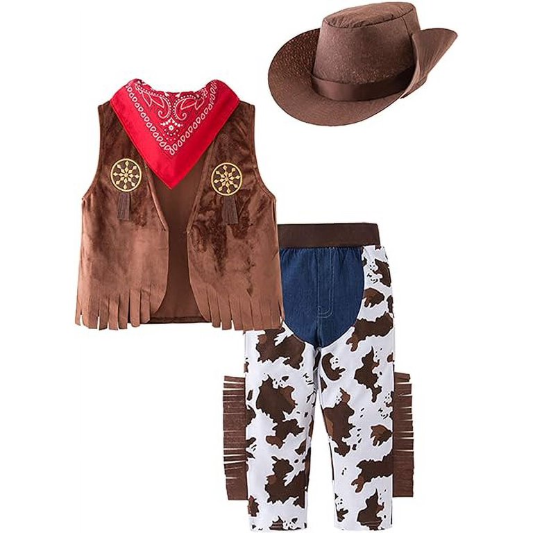 StylesILove Kid Boys Cartoon Cowboy Vest, Pants, Hat and Bandana 