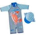 thumbnail image 1 of StylesILove Kid Boys Chic Crab Striped Printed One-Piece Rash Guard with Sun Hat 2pcs Swimsuit Pool Swimwear Beach Bathing Suit (3T) Blue, 1 of 8