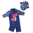thumbnail image 1 of StylesILove Kid Boys Chic Dinosaur Printed One-Piece Rash Guard with Sun Hat 2pcs Swimsuit Pool Swimwear Beach Bathing Suit (4T) Blue, 1 of 6