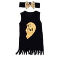 thumbnail image 1 of StylesILove Kids Girl Best Friend Twins Sleeveless Tassel T-shirt Dress With Bow Headband (100/18-24 Months, Black Right Heart), 1 of 4