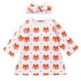 thumbnail image 1 of StylesILove Little Fox Patterned Baby Girl Cotton Long Sleeve Causal Blouse Tunic Dress with Headband 2pcs Outfit (70/0-3 Months) White, 1 of 3