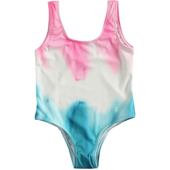 StylesILove Littler Kid Girls Ribbed Tie Dye One-Piece Swimsuit Multicolored Bathing Suit Beach Swimwear (160/8-9 Years)