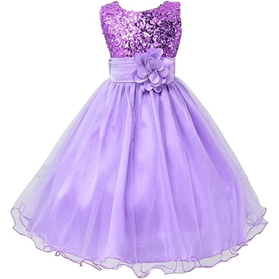 StylesILove Lovely Sequin Flower Girl Dress, 5 Colors (1-2 Years, Purple)