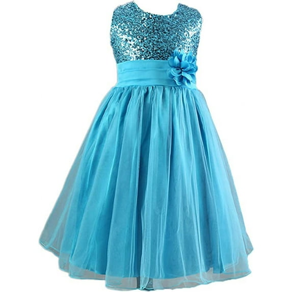 StylesILove Lovely Sequin Flower Girl Dress, 5 Colors (2-3 Years, Blue)