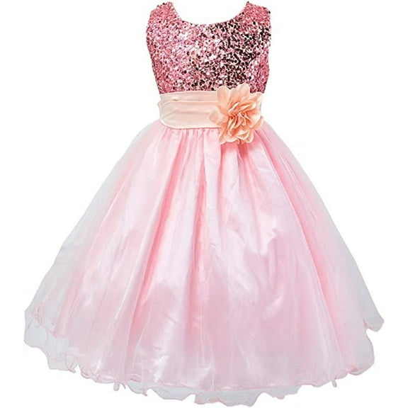 StylesILove Lovely Sequin Flower Girl Dress, 5 Colors (6-7 Years, Pink)