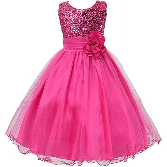 StylesILove Lovely Sequin Flower Girl Dress, 5 Colors (7-8 Years, Rose)