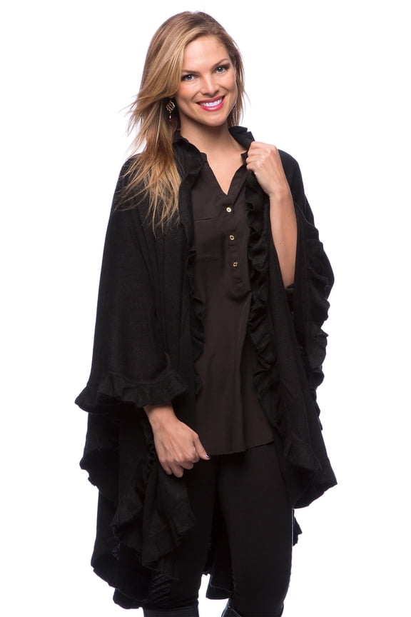 Michonne Collection Knit Ruffled 44 x 78 Inch Black Wrap