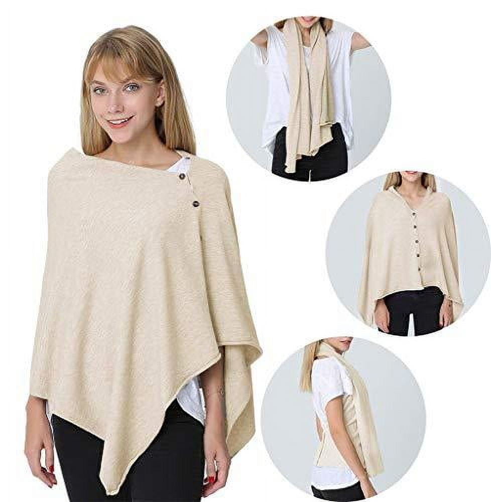 StylesILove Multi-Use Knit Nursing Shawl Poncho Adjustable Buttons for Breastfeeding Protection Nursing Cover Multi-Way Scarf