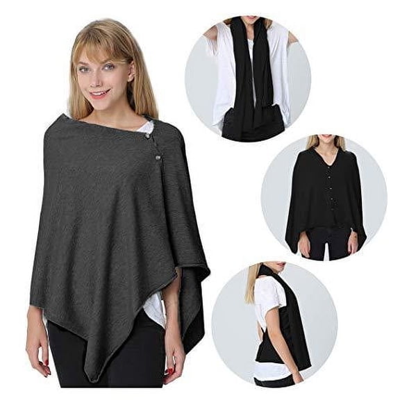 StylesILove Multi-Use Knit Nursing Shawl Poncho Adjustable Buttons for Breastfeeding Protection Nursing Cover Multi-Way Scarf