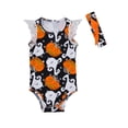 thumbnail image 1 of StylesILove Newborn Baby Girl Halloween Pumpkin Print Cap Sleeve Cotton Bodysuit with Headband 2 Pcs Outfit Set (73/6-12 Months, Black), 1 of 2