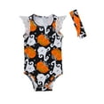 thumbnail image 1 of StylesILove Newborn Baby Girl Halloween Pumpkin Print Cap Sleeve Cotton Bodysuit with Headband 2 Pcs Outfit Set (80/12-18 Months, Black), 1 of 2