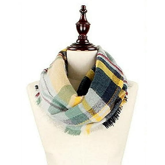 StylesILove Plaid Lovers Collection Womens Infinity Scarf (Woven Plaid Green-Mustard)
