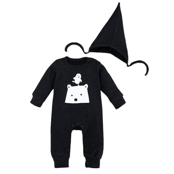 StylesILove Polar Bear Baby Coverall Romper and Hat 2-piece (18-24 Months, Black)