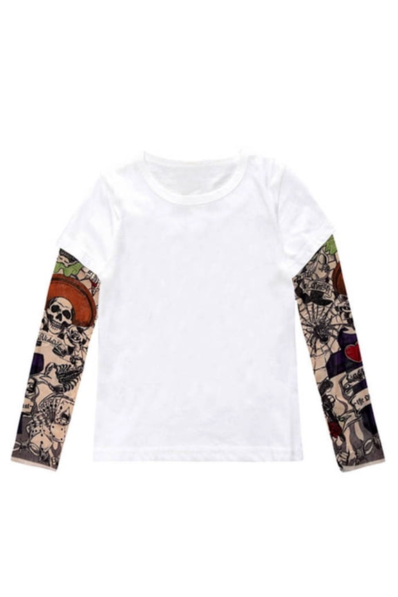 Super Cool Unisex Kid Cotton T-shirt withk Mesh Tattoo Sleeve (110/4T, White)