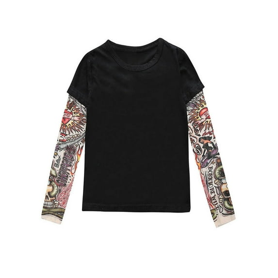 StylesILove Super Cool Unisex Kid Cotton T-shirt withk Mesh Tattoo Sleeve (130/6, Black)