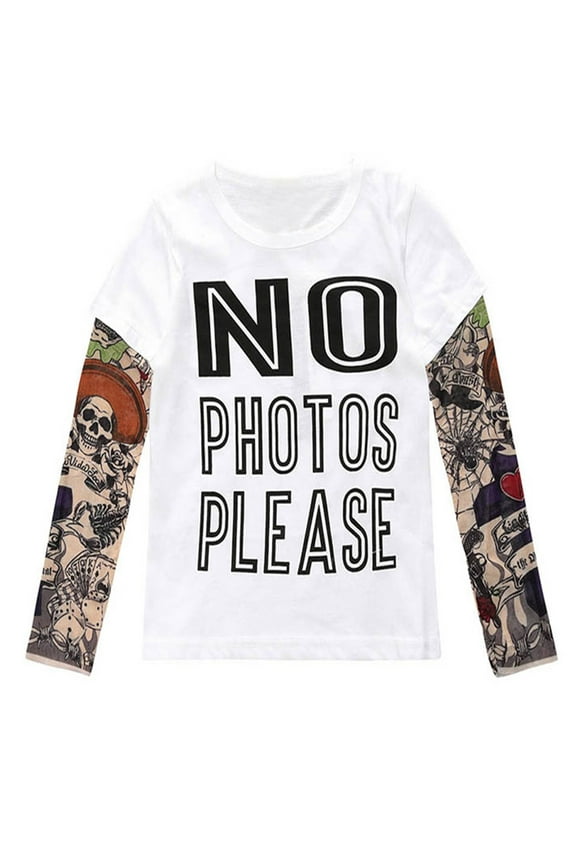 Super Cool Unisex Kid Cotton T-shirt withk Mesh Tattoo Sleeve (80/1T, No Photo Please)
