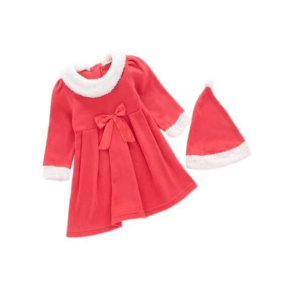 StylesILove Toddler Girl Santa Claus Holiday Casual Long Sleeve Dress Outfit Set (12-18 Months)