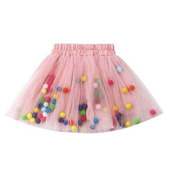 StylesILove Toddler Girls Multicolored Pom Poms Triple Layered Tutu Skirt