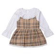 thumbnail image 1 of StylesILove Toddler Kid Girl Ruffle Yoke Eyelet Lace Beige Tartan Long Sleeve Cotton Dress Party Outfit (100/3-4 Years), 1 of 4