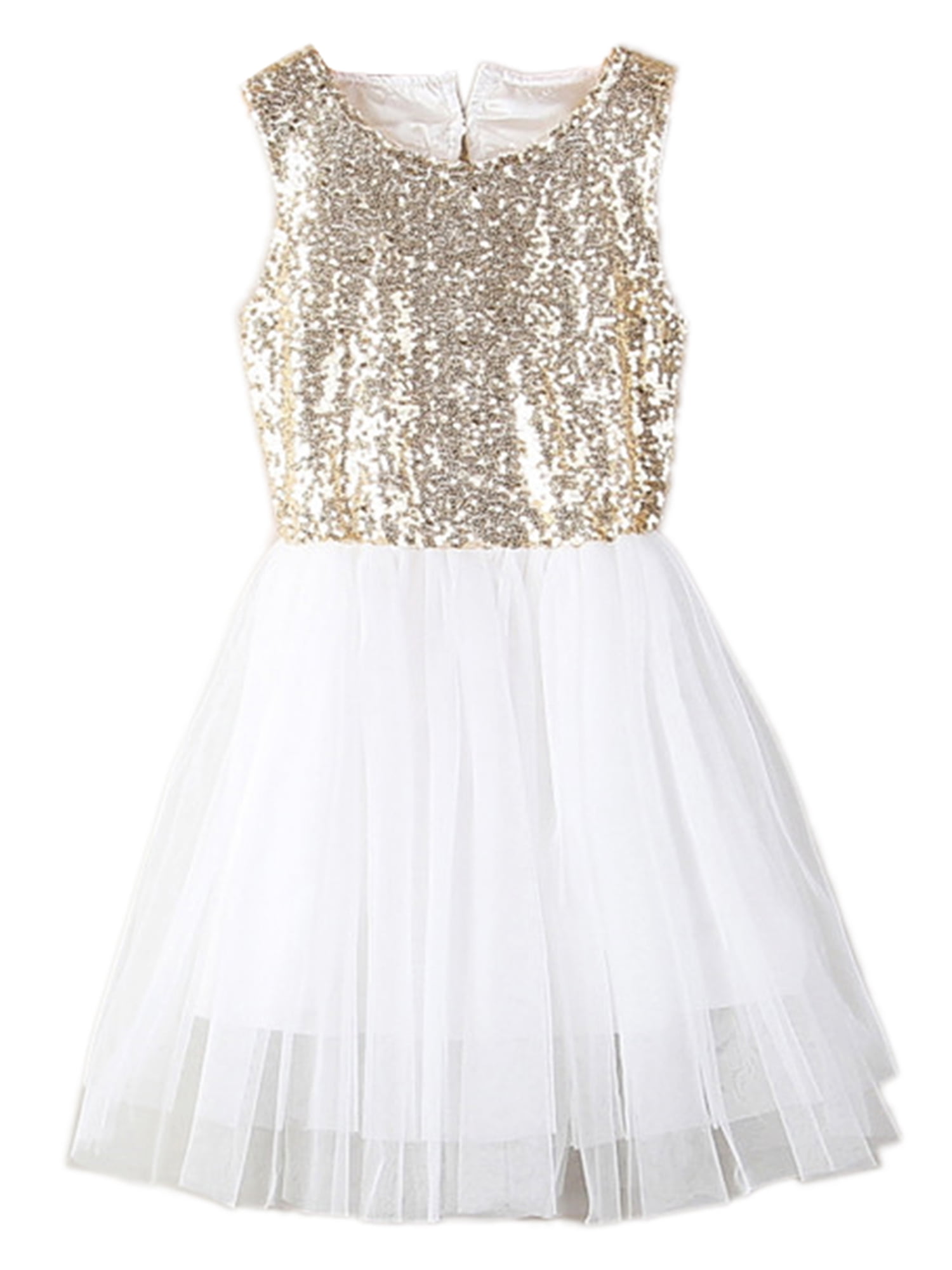 StylesILove Toddler Kids Gold Sequin Tulle Sleeveless Flower Girl Dress  (110/2-3 Years) - Walmart.com