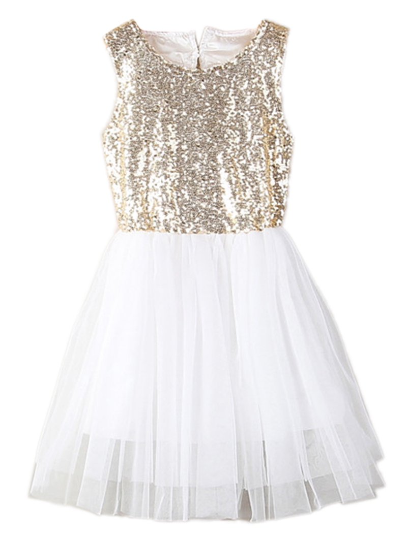childrens gold sequin dress StylesILove Toddler Kids Tulle Sleeveless Flower Girl (140/5-6 Years) size-6