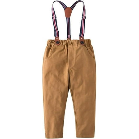 StylesILove Toddler Little Boy Classic Chino Pants with Suspenders (Caramel, 90/2-3 Years)