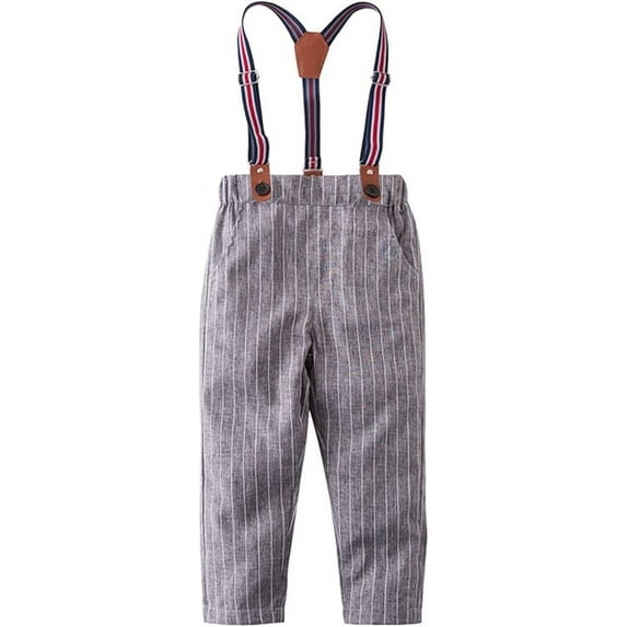 StylesILove Toddler Little Boy Classic Chino Pants with Suspenders (Grey Striped, 120/5-6 Years)