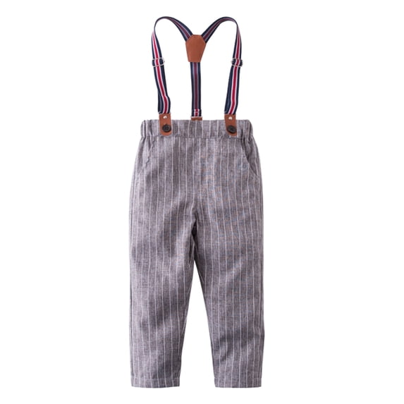 StylesILove Toddler Little Boy Classic Chino Pants with Suspenders (Grey Striped, 80/1-2 Years)