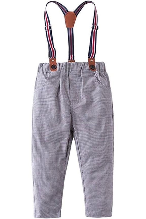 Toddler Little Boy Classic Chino Pants with Suspenders (Hundstooth, 90/2-3 Years)