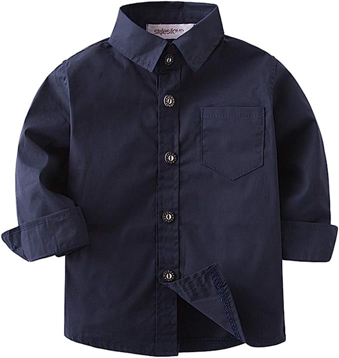 boys navy button up shirt