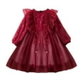 thumbnail image 1 of StylesILove Toddler Little Girls Sequin Tulle Red Long Sleeve Dress Ruffle Flower Girl Princess Tutu Dress for Pageant, Holiday, Wedding, Birthday Party Dressy Outfit (3-4 Years), 1 of 8