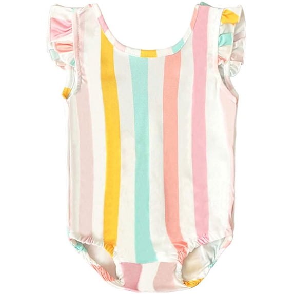 StylesILove Toddler Littler Girls Rainbow Striped Ruffle One-Piece Swimsuit Multicolored Bathing Suit Beach Swimwear (110/2-3 Years)