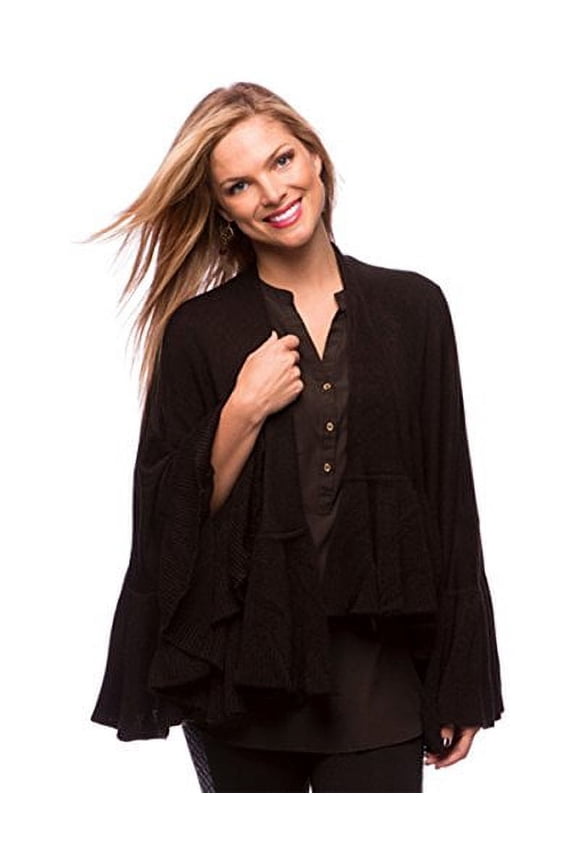 Trendy Lightweight Knitted Ruffled Wrap (Black)