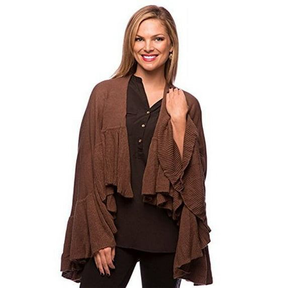 StylesILove Trendy Lightweight Knitted Ruffled Wrap (Chocolate)