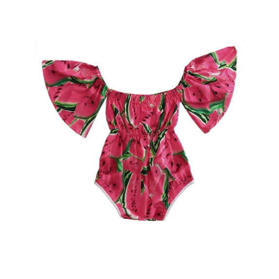 StylesILove Watermelon Pattern Ruffle Sleeves Baby Girl Sunsuit Romper (80/6-12 Months)
