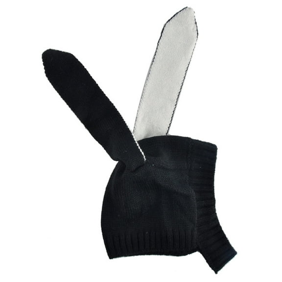 StylesILove Winter Lovely Baby Long Ear Bunny Knitted Beanie Hat (Black)