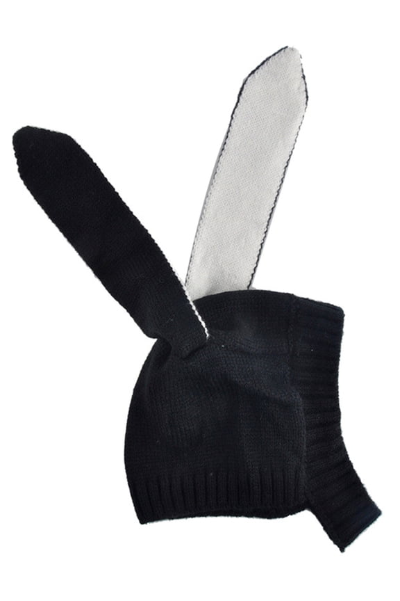 Winter Lovely Baby Long Ear Bunny Knitted Beanie Hat (Black)