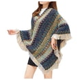 thumbnail image 1 of StylesILove Women Autumn Winter Knitted Tassel Irregular Pullover Poncho Sweater Soft Wrap Cape Lightweight Shawl (Blue), 1 of 3