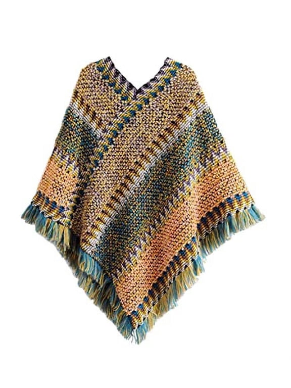 Knitted Tassel Pullover Poncho Sweater, Women's