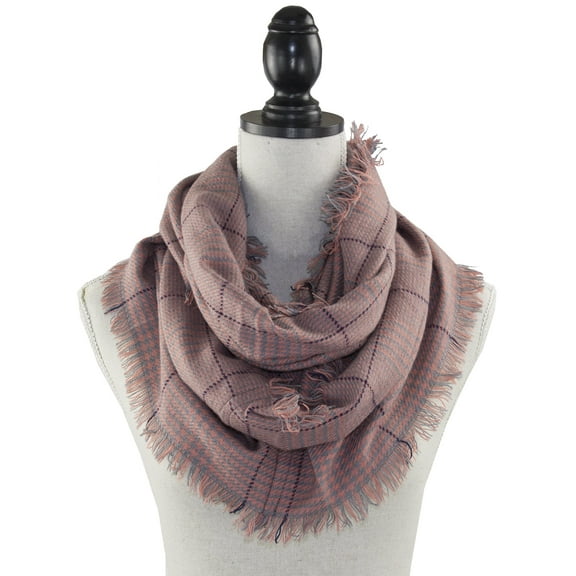 StylesILove Women Classic Glen Check Loop Infinity Fringed Scarf - 3 Colors (Pink)