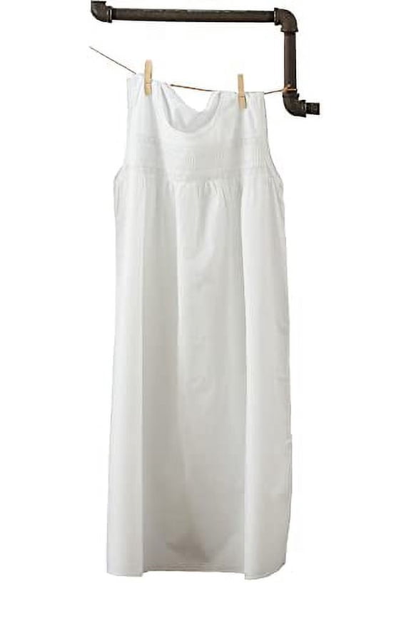 Women Embroidered Lace Trim 100% Pure Cotton Sleeveless Nightgown White Night Dress Sleepwear (Large)