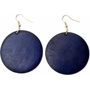 StylesILove Women Fashion Wooden Round Shaped Wood Dangle Earrings Navy Blue-Round