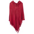 thumbnail image 1 of StylesILove Women Fringed Lace Up Hooded Poncho Pullover Cardigan Soft Wrap (Red), 1 of 2