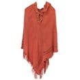 thumbnail image 1 of StylesILove Women Fringed Lace Up Hooded Poncho Pullover Cardigan Soft Wrap (Terracotta ), 1 of 2