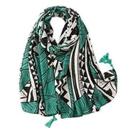 StylesILove Lightweight Women Wrap Scarf, Green Leaf Geometric Print