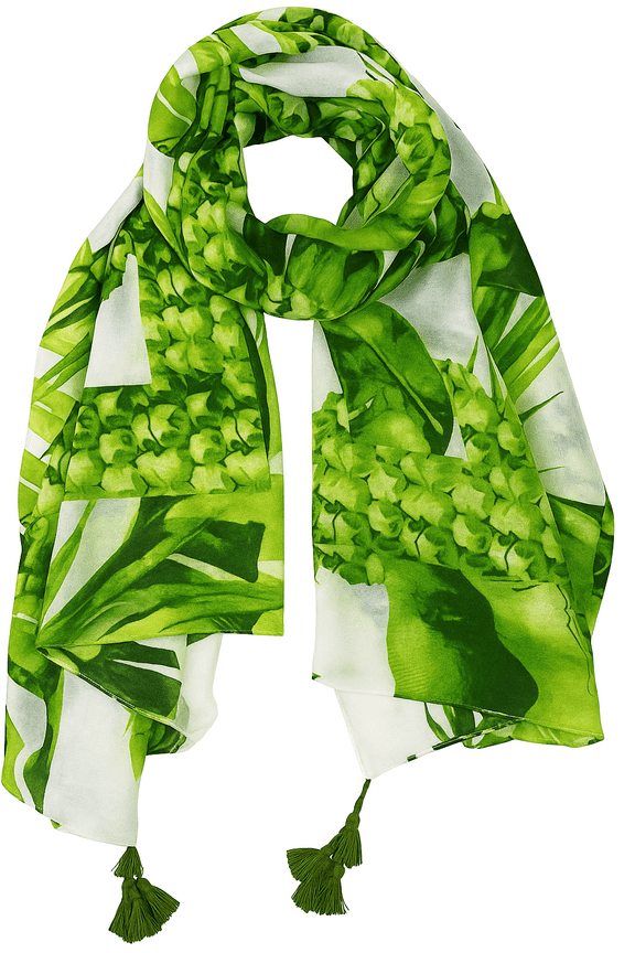 Women Girls Green Tropical Leaf Pineapple Print Oblong Scarf Lightweight Autumn Wrap Shawl