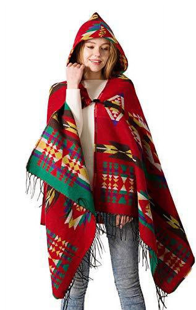 StylesILove Women Horn Button Boho Tribal Fringed Asymmetrical Poncho Cape Cozy Cardigan Wrap Jacket - image 1 of 5