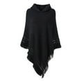 thumbnail image 1 of StylesILove Women Knitted Hooded Poncho Crochet Pattern Pullover Cardigan Soft Wrap (Black), 1 of 4